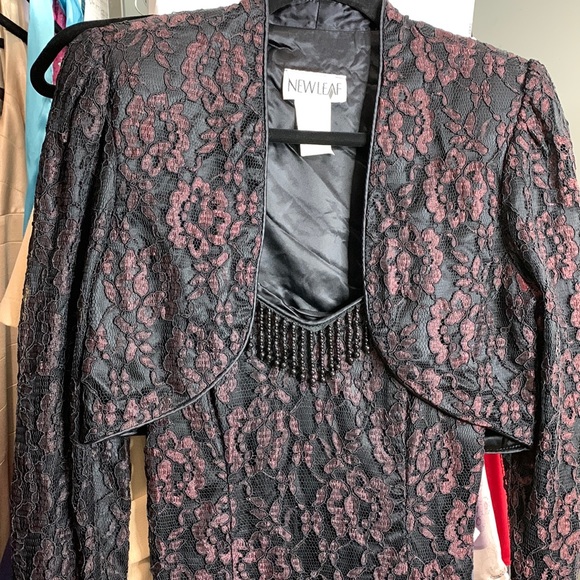 Vintage 80s Set Dress + Jacket Floral Lace Crochet Beaded Formal - Picture 3 of 11